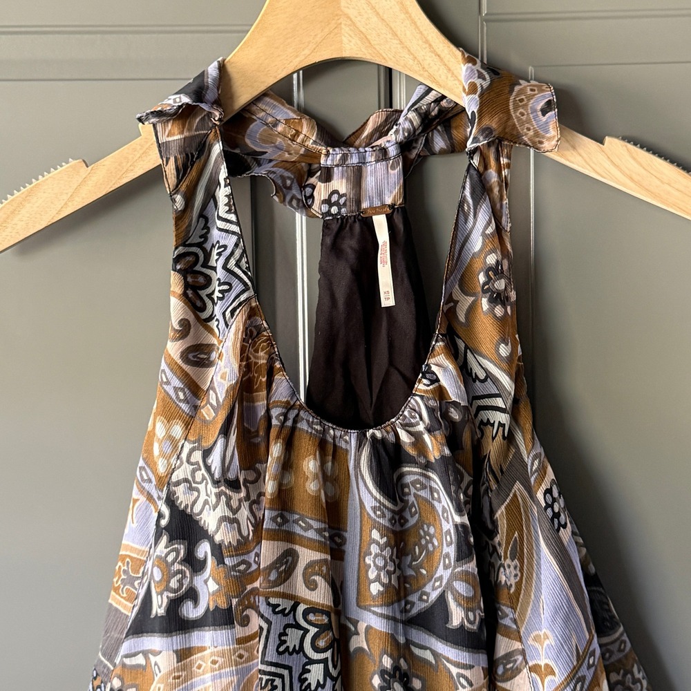 Free People Strawberry Retro Paisley Print Racerback Tank Top, Brown Blue, XS - Picture 3 of 13
